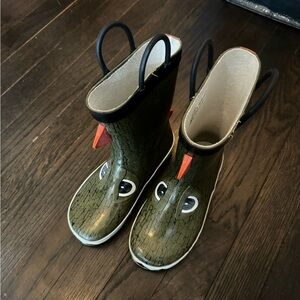 ALEADER Kids Waterproof Dino Rubber Rain Boots w/Handles, size 12 little kids